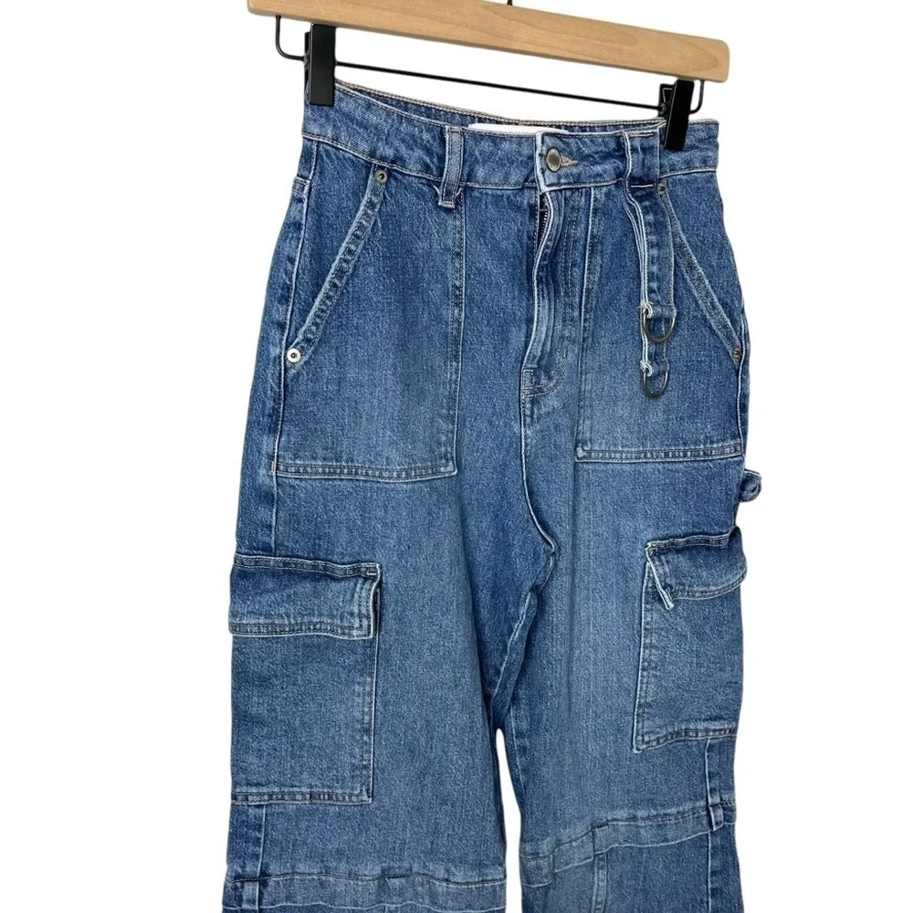 Social Tourist Ultra High Rise Cargo Wide Leg Jeans Size 25 - Picture 2 of 7